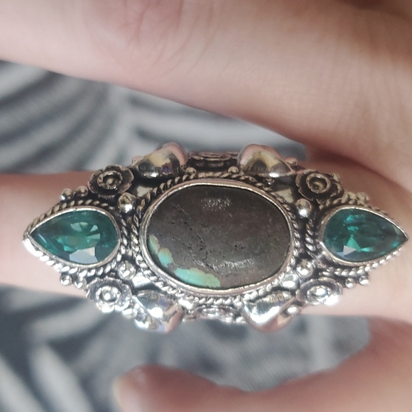 New Turquoise & Diopside 925 Silver Crescent Moon Statement Ring. - Picture 8 of 12